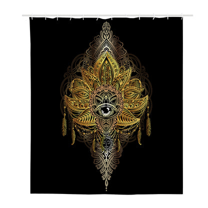 Golden Spiritual Lotus Print Polyester Shower Curtain