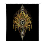 Golden Spiritual Lotus Print Polyester Shower Curtain
