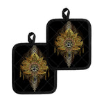 Golden Spiritual Lotus Print Pot Holders