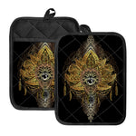 Golden Spiritual Lotus Print Pot Holders With Pocket