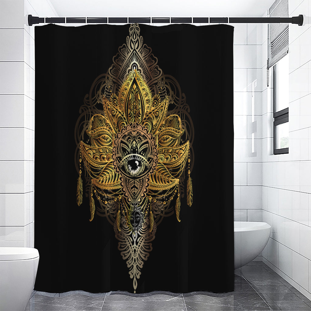 Golden Spiritual Lotus Print Premium Shower Curtain
