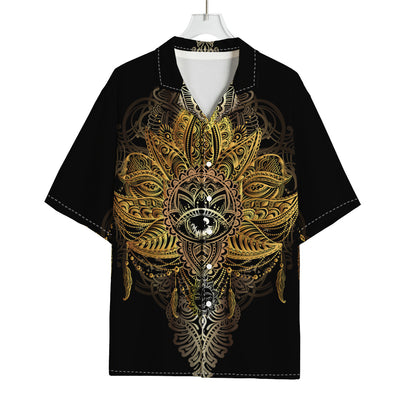 Golden Spiritual Lotus Print Rayon Hawaiian Shirt