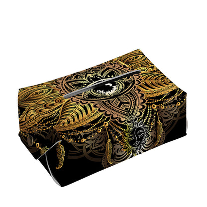 Golden Spiritual Lotus Print Rectangle Tissue Box Cover