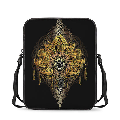 Golden Spiritual Lotus Print Rectangular Crossbody Bag