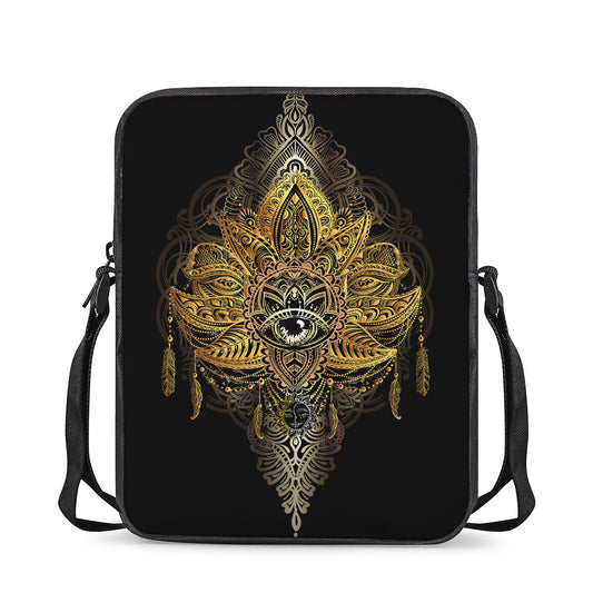 Golden Spiritual Lotus Print Rectangular Crossbody Bag