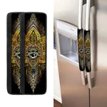 Golden Spiritual Lotus Print Refrigerator Handle Covers