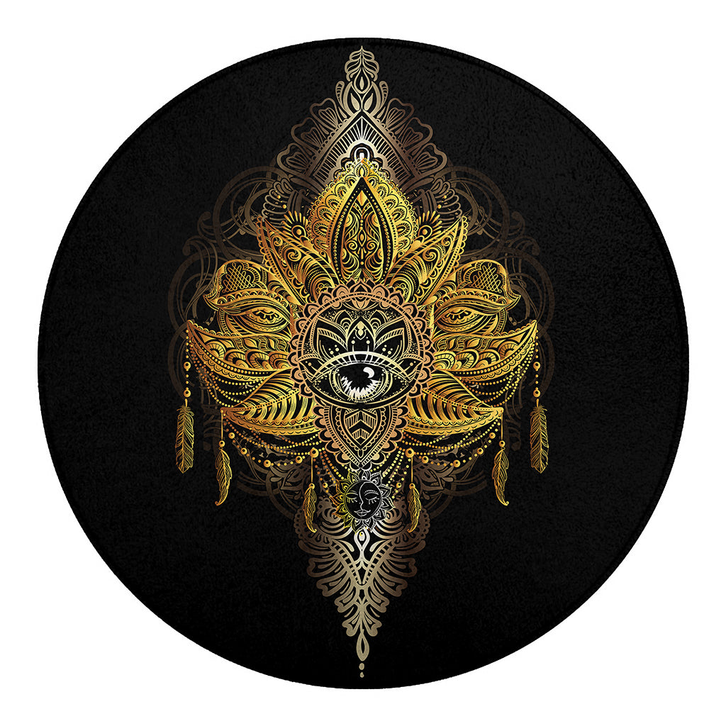 Golden Spiritual Lotus Print Round Blanket