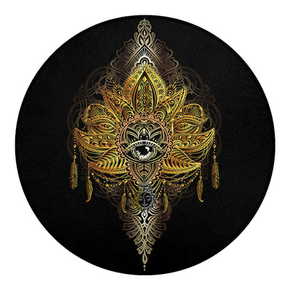 Golden Spiritual Lotus Print Round Blanket