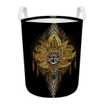 Golden Spiritual Lotus Print Round Laundry Basket