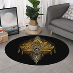 Golden Spiritual Lotus Print Round Rug