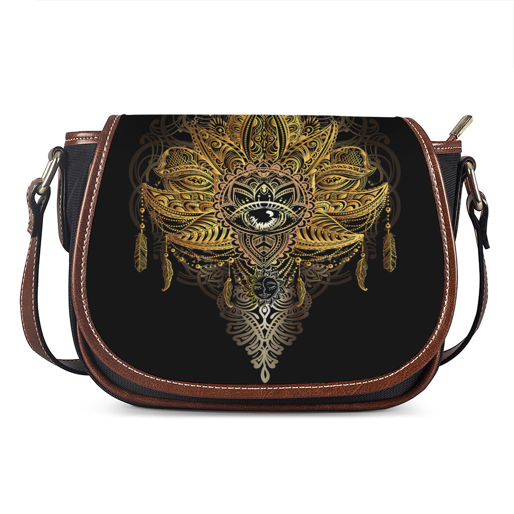 Golden Spiritual Lotus Print Saddle Bag