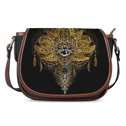 Golden Spiritual Lotus Print Saddle Bag