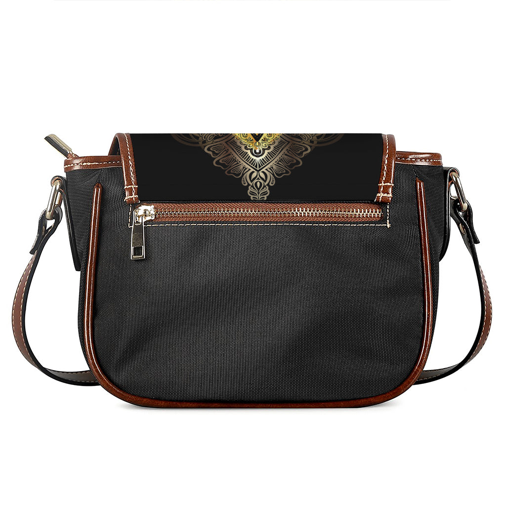 Golden Spiritual Lotus Print Saddle Bag