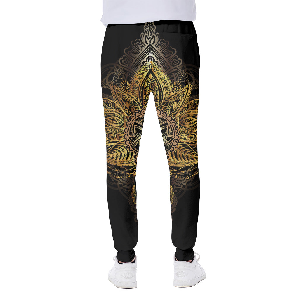 Golden Spiritual Lotus Print Scuba Joggers