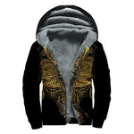 Golden Spiritual Lotus Print Sherpa Lined Zip Up Hoodie