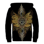 Golden Spiritual Lotus Print Sherpa Lined Zip Up Hoodie