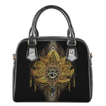 Golden Spiritual Lotus Print Shoulder Handbag