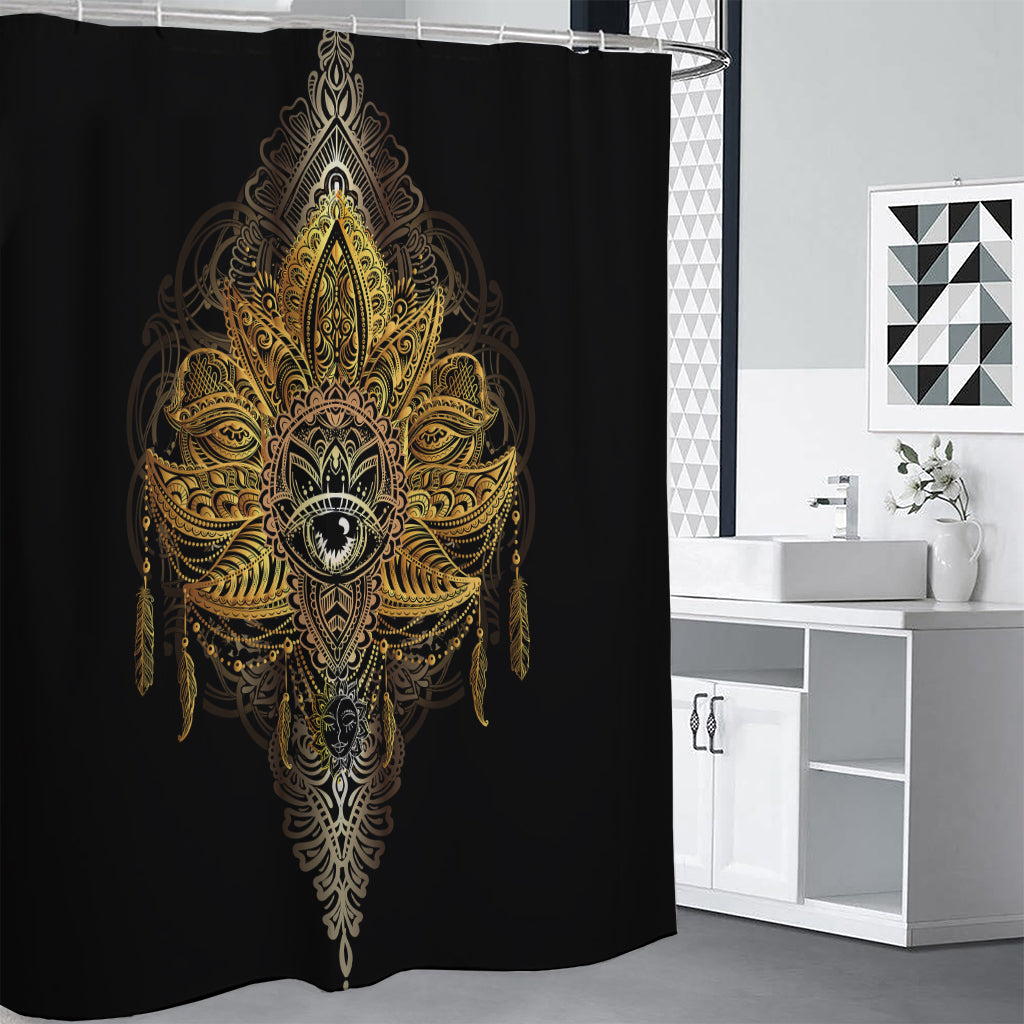 Golden Spiritual Lotus Print Shower Curtain