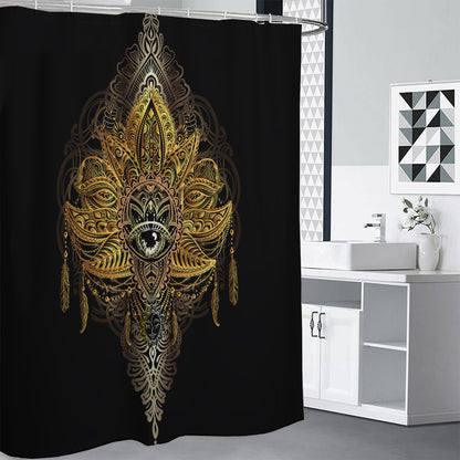 Golden Spiritual Lotus Print Shower Curtain
