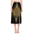 Golden Spiritual Lotus Print Side Slit Midi Skirt