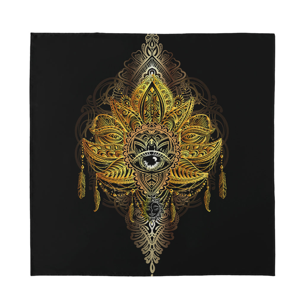 Golden Spiritual Lotus Print Silk Bandana