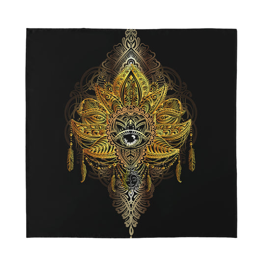 Golden Spiritual Lotus Print Silk Bandana