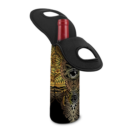 Golden Spiritual Lotus Print Single Neoprene Wine Tote