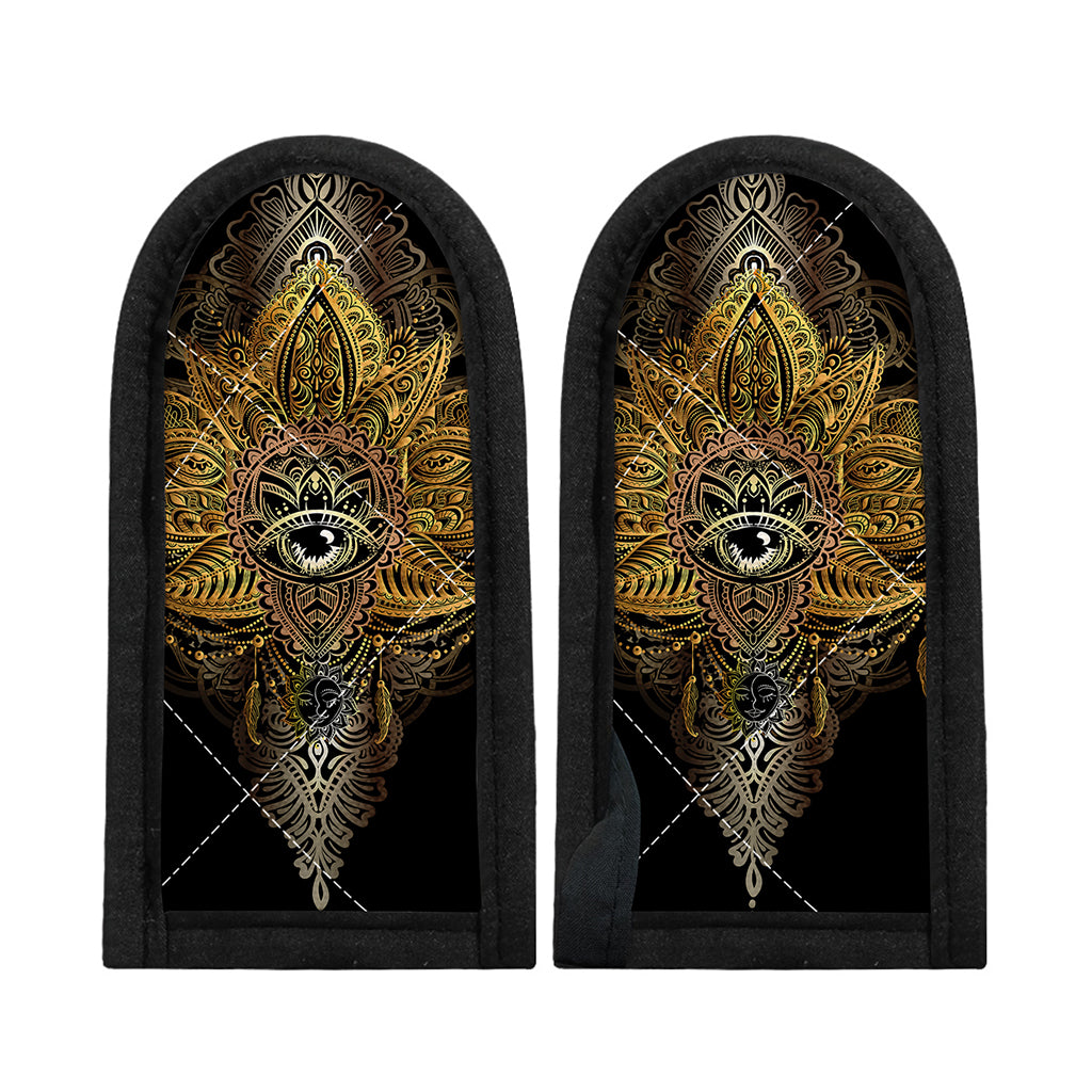 Golden Spiritual Lotus Print Skillet Handle Cover