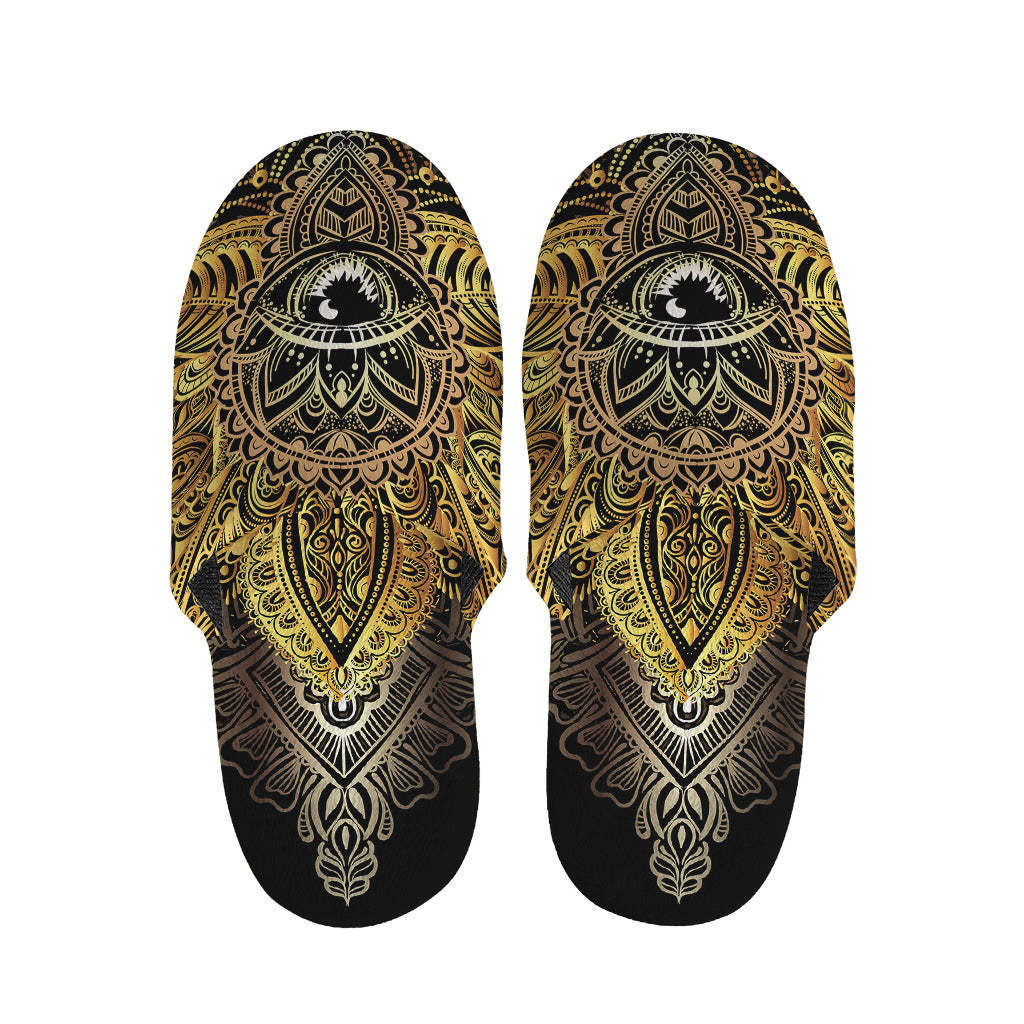 Golden Spiritual Lotus Print Slippers