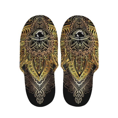 Golden Spiritual Lotus Print Slippers