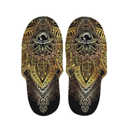 Golden Spiritual Lotus Print Slippers