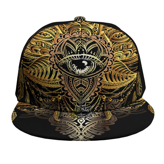 Golden Spiritual Lotus Print Snapback Cap
