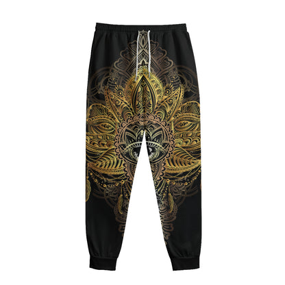 Golden Spiritual Lotus Print Sweatpants
