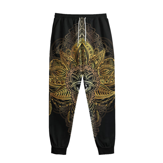 Golden Spiritual Lotus Print Sweatpants