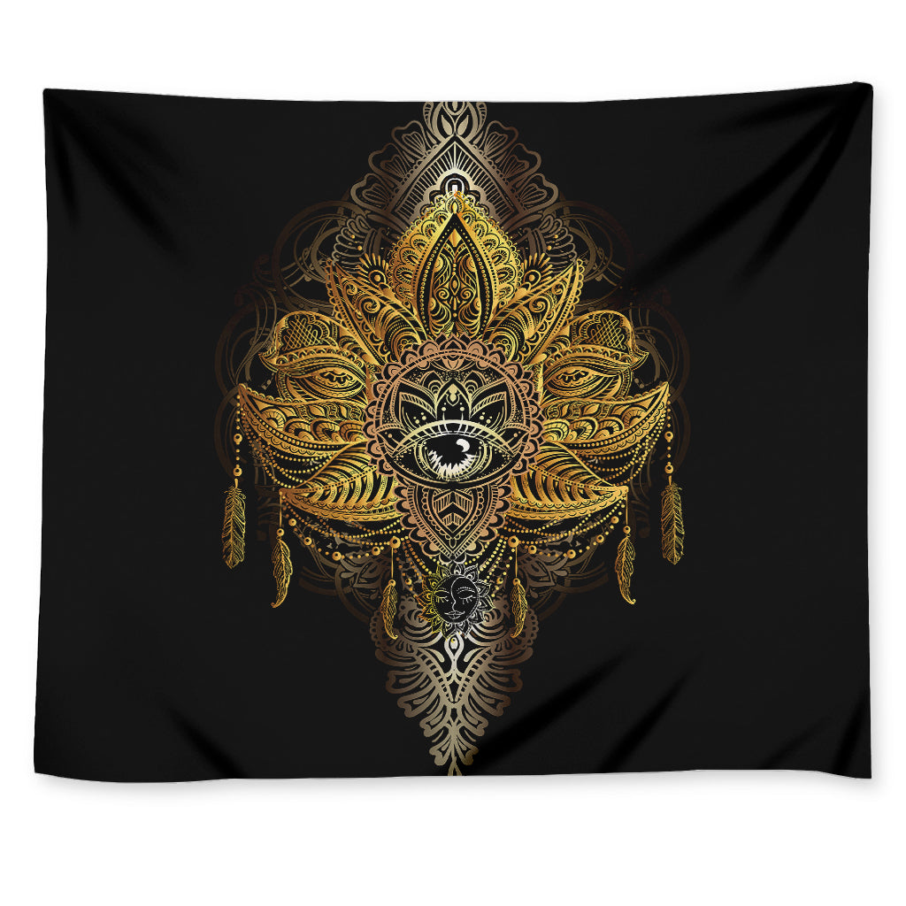 Golden Spiritual Lotus Print Tapestry