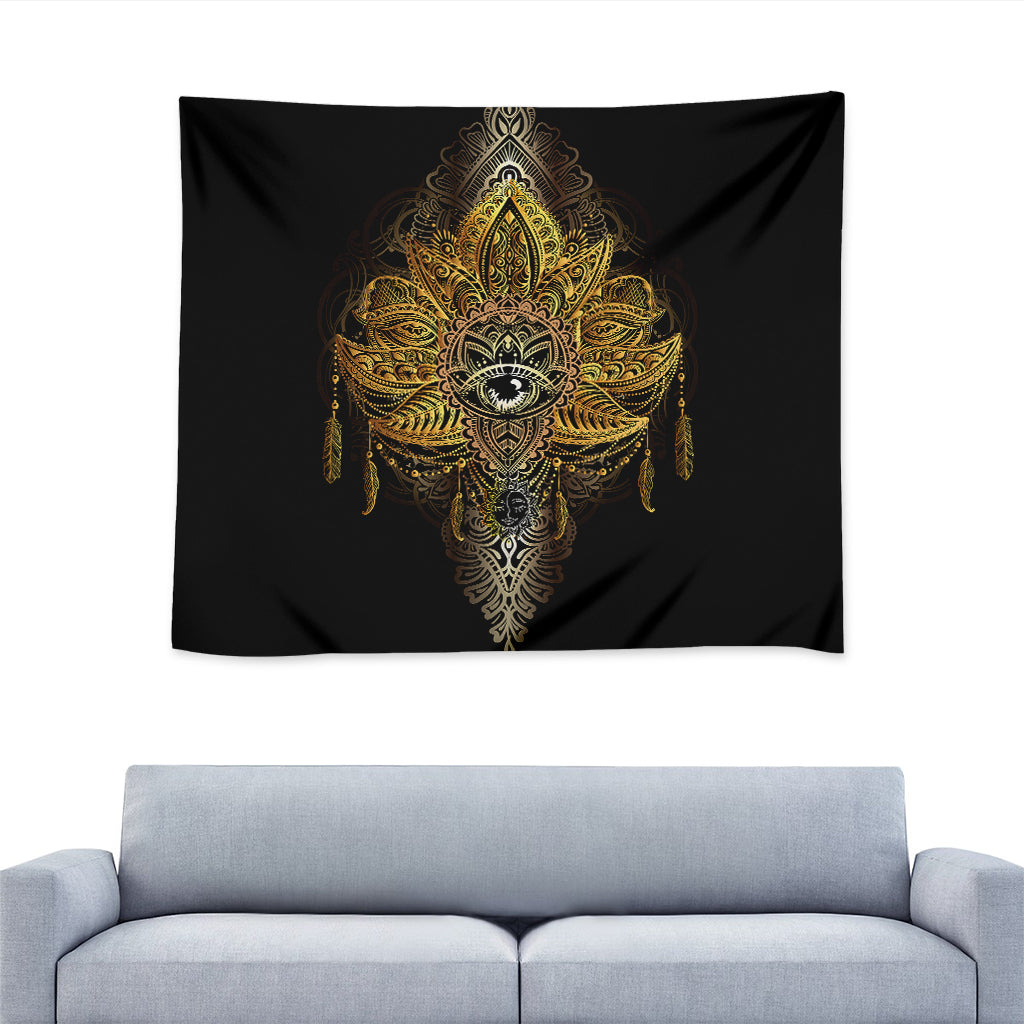 Golden Spiritual Lotus Print Tapestry