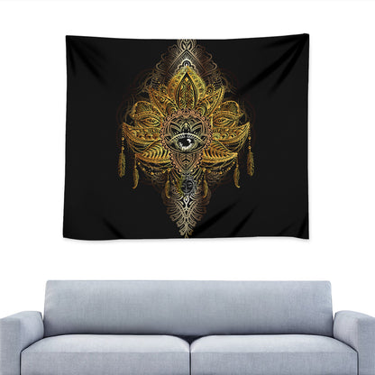 Golden Spiritual Lotus Print Tapestry