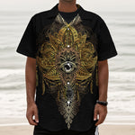 Golden Spiritual Lotus Print Textured Short Sleeve Shirt