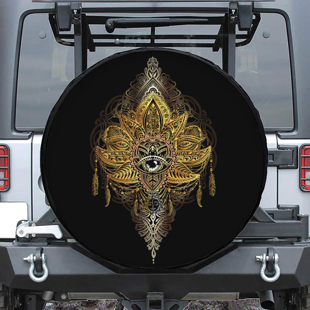 Golden Spiritual Lotus Print Tire Cover