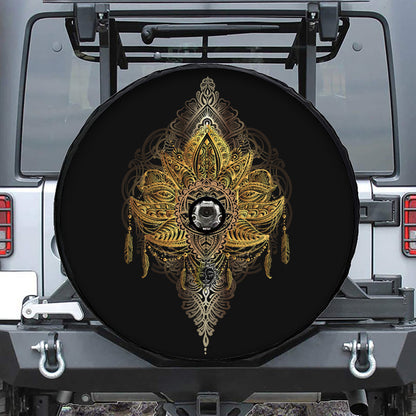 Golden Spiritual Lotus Print Tire Cover With Camera Hole