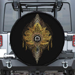 Golden Spiritual Lotus Print Tire Cover With Camera Hole