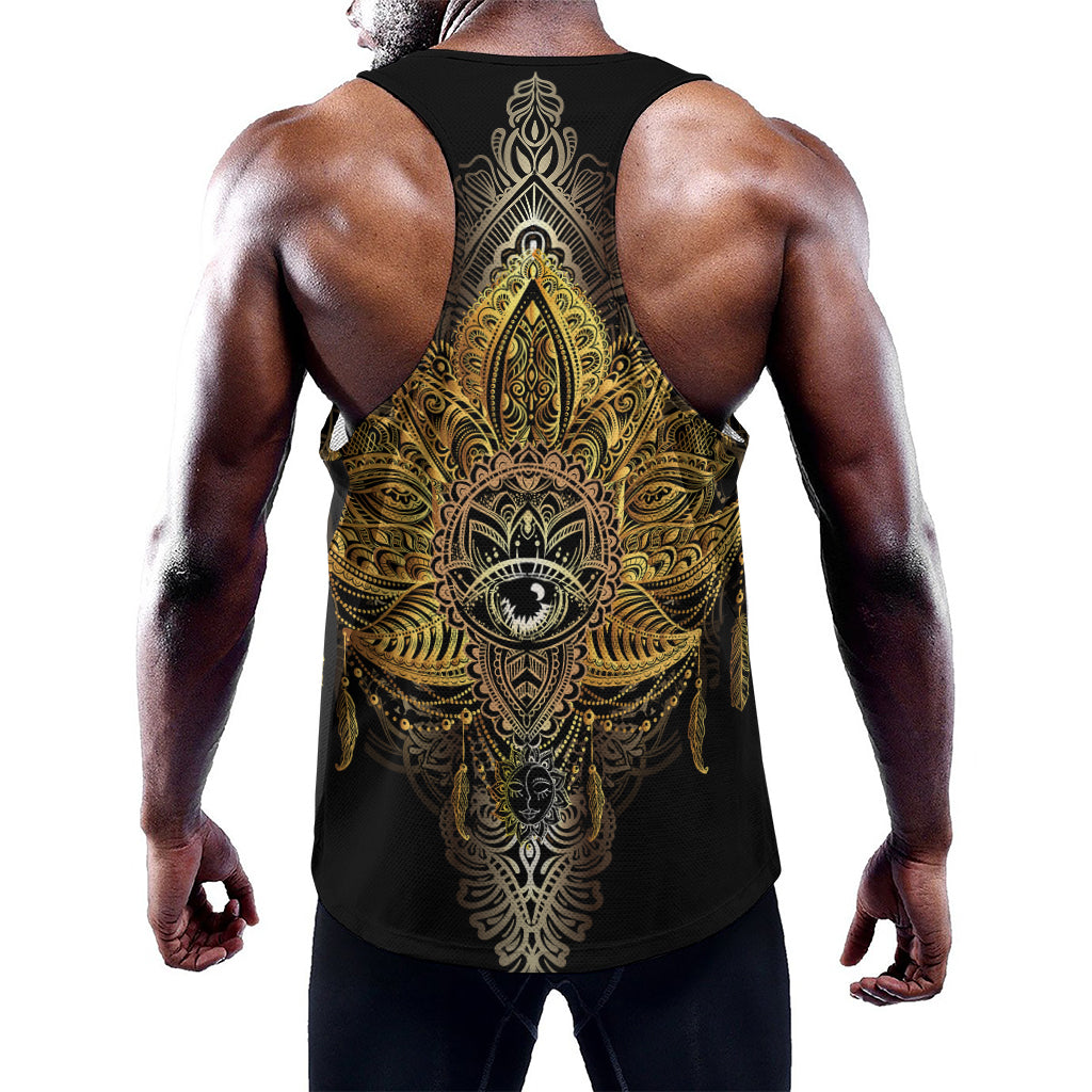 Golden Spiritual Lotus Print Training Tank Top