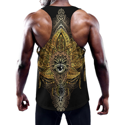 Golden Spiritual Lotus Print Training Tank Top