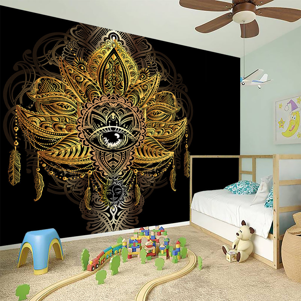 Golden Spiritual Lotus Print Wall Sticker