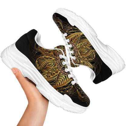 Golden Spiritual Lotus Print White Chunky Shoes