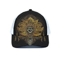 Golden Spiritual Lotus Print White Mesh Trucker Hat