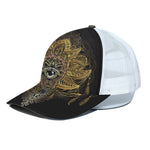 Golden Spiritual Lotus Print White Mesh Trucker Cap
