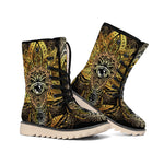 Golden Spiritual Lotus Print Winter Boots