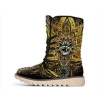 Golden Spiritual Lotus Print Winter Boots