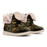 Golden Spiritual Lotus Print Winter Boots